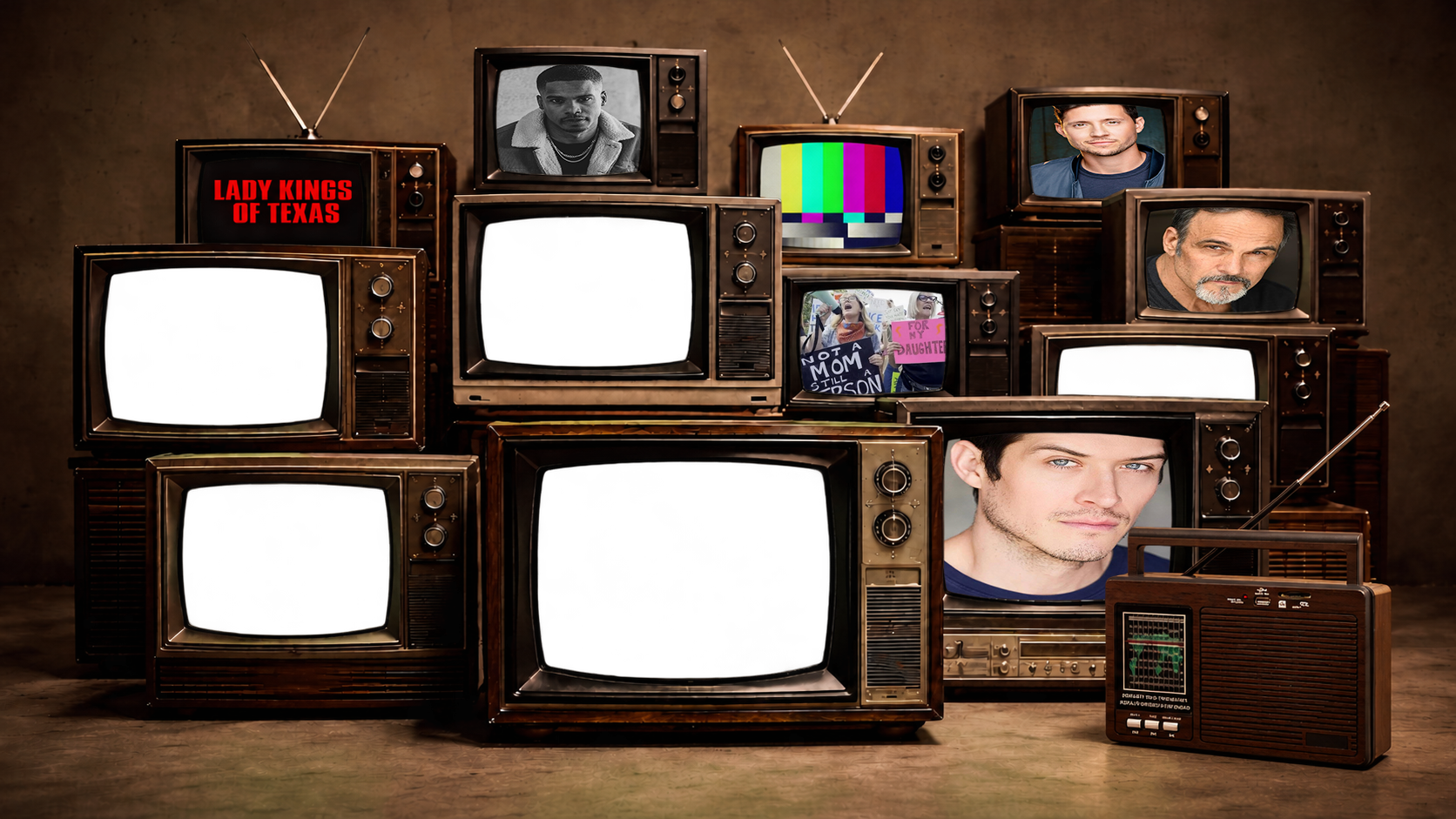 Stacked vintage televisions